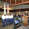Color Guard retiring prior to everyone singing                        “God Bless America”, led by Rebecca Donahey.